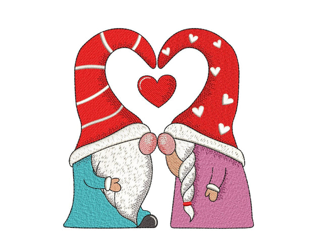 Gnome Couple Kissing Embroidery Design, Valentine's Day Embroidery File, 3 sizes, Instant Download Embroidery/Applique DESIGNS Nino Nadaraia 