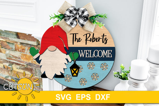 Gnome Door hanger SVG | Winter Round Sign SVG CutsunSVG 