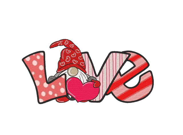 Gnome Embroidery Design, Love Embroidery File, 3 sizes, Instant Download Embroidery/Applique DESIGNS Nino Nadaraia 