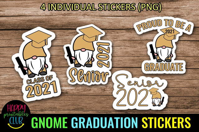 Gnome Graduation 2021 Stickers- Graduation 2021 Gnomes SVG Happy Printables Club 