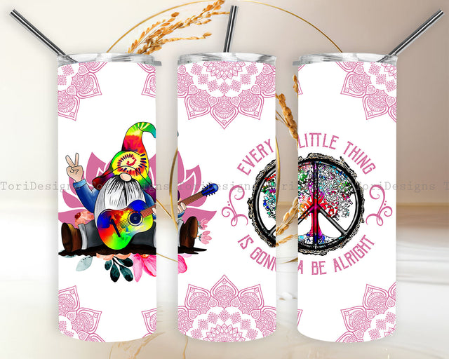 Gnome Hippie Everything Is Gonna Be Alright Stainless Steel Tumbler PNG Sublimation ToriDesigns 