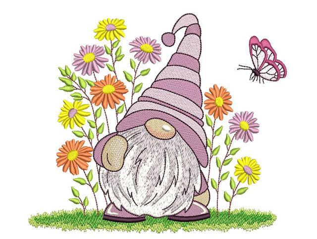Gnome in Flowers Embroidery Design, 3 sizes Embroidery/Applique DESIGNS Nino Nadaraia 