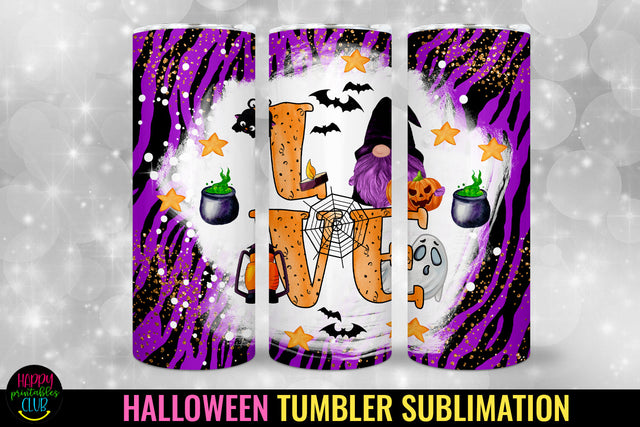 Gnome Love Halloween Tumbler Sublimation I 20 Oz Tumbler PNG Sublimation Happy Printables Club 