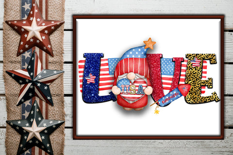 Gnome Love USA Patriotic Sublimation Design I July 4 Gnome Sublimation Happy Printables Club 