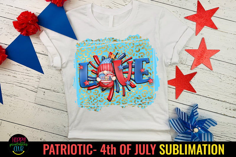 Gnome Love USA Patriotic Sublimation Design I July 4 Gnome Sublimation Happy Printables Club 