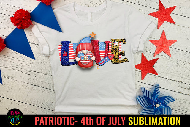 Gnome Love USA Patriotic Sublimation Design I July 4 Gnome Sublimation Happy Printables Club 