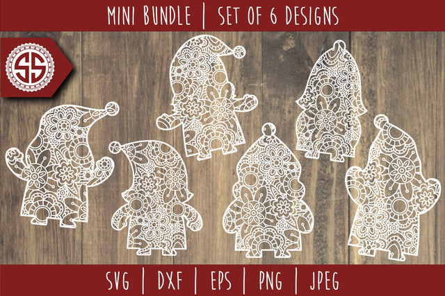 Gnome Mandala Zentangle Mini Bundle 1 Set of 6 - SVG SVG SavoringSurprises 