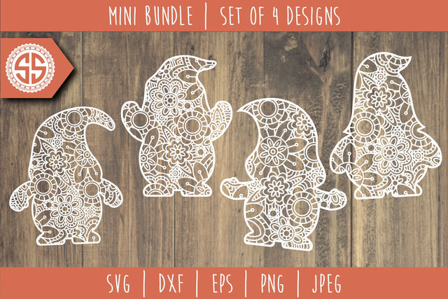 Gnome Mandala Zentangle Mini Bundle 2 Set of 4 - SVG SVG SavoringSurprises 