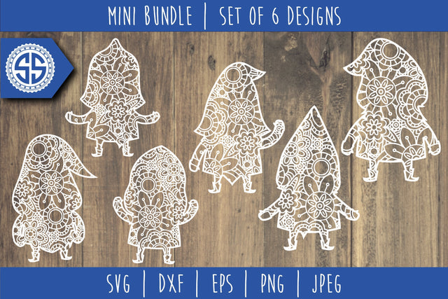 Gnome Mandala Zentangle Mini Bundle 5 Set of 6 - SVG SVG SavoringSurprises 