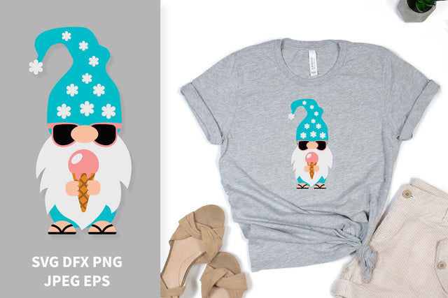 Gnome on vacation SVG. Summer gnome holding ice cream SVG LaBelezoka 
