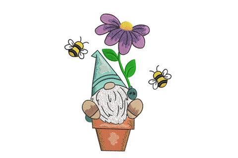 Gnome sitting on the Flower Pot Machine Embroidery Design Embroidery/Applique DESIGNS Angie 