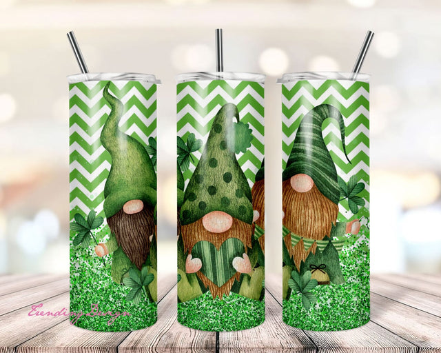 Gnome St. Patrick's Day Glitter 20oz Skinny Tumbler Sublimation Designs Tumbler for Straight/Tapered PNG File Digital Download Sublimation TrendingDesign 