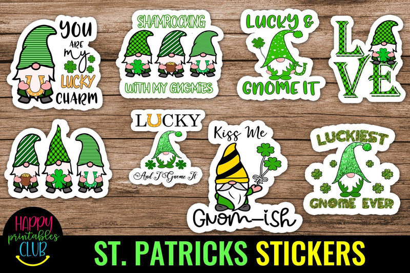 Gnome St Patricks Day Stickers Pack- Gnome Stickers St Patty SVG Happy Printables Club 