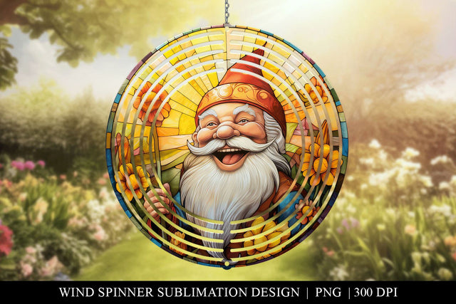 Gnome Stained Glass Wind Spinner Sublimation Design PNG Sublimation BijouBay 