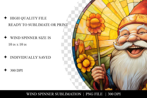 Gnome Stained Glass Wind Spinner Sublimation Design PNG Sublimation BijouBay 