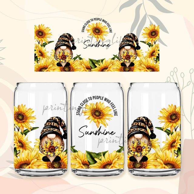 Gnome Sunflower 16oz Libbey Glass Can tumbler design download Sublimation PrintingLife 