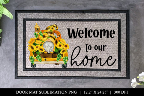 Gnome Sunflower Truck Door Mat Sublimation PNG Sublimation BijouBay 