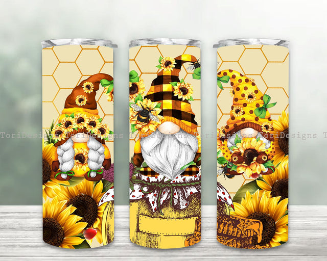 Gnome Sunflower Tumbler wrap PNG, Sunflower Tumbler Wrap, Sunflower Tumbler PNG, Gnome and Sunflowers Design Sublimation ToriDesigns 