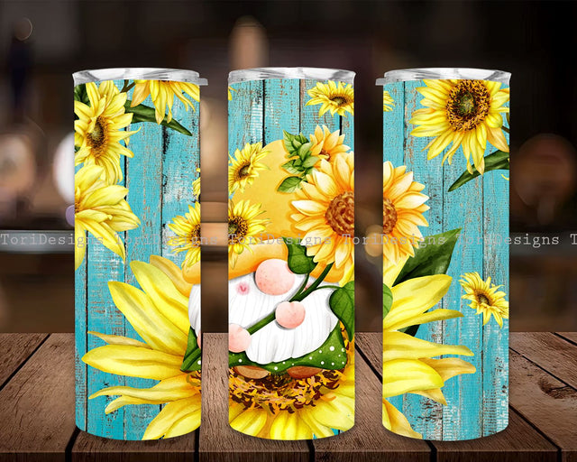 Gnome Sunflowers 20oz Tumbler Wrap Digital Download Tapered & Straight Tumbler,Sublimation PNG Sublimation ToriDesigns 