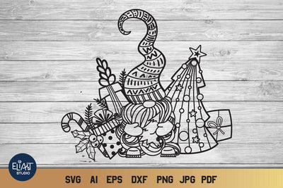 Gnome SVG, Christmas Gnome with Gifts and Christmas Tree. SVG Elinorka 