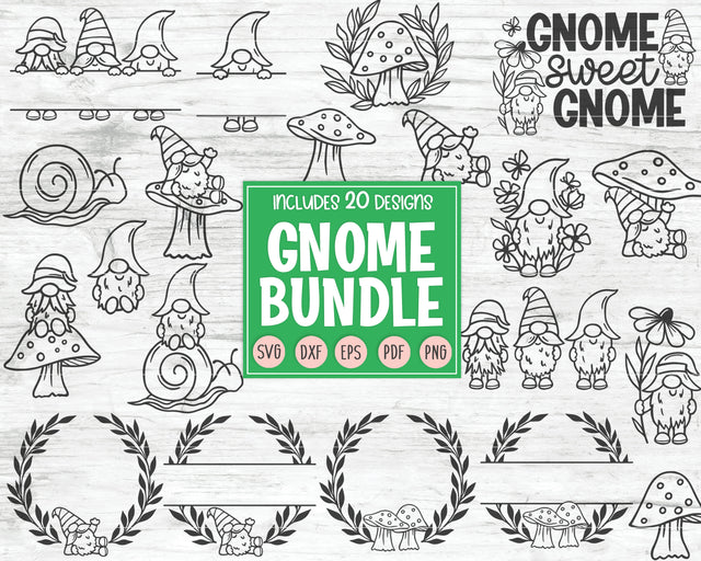 Gnome SVG file Bundle, Gnome svg files, Mushroom svg, Gnome Sweet Gnome svg, Floral Gnome cut file, Gnome Monogram Frame svg file, Gnome Wreath svg, Snail svg SVG Wild Pilot 