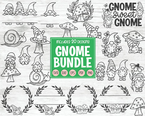 Gnome SVG file Bundle, Gnome svg files, Mushroom svg, Gnome Sweet Gnome svg, Floral Gnome cut file, Gnome Monogram Frame svg file, Gnome Wreath svg, Snail svg SVG Wild Pilot 