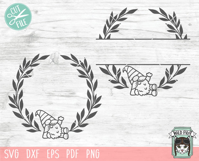 Gnome SVG File, Gnome Split Monogram Frame SVG, Gnome Wreath SVG, Wreath Cut File, Gnome Cut File, Gnome Clipart, Monogram Frame svg SVG Wild Pilot 
