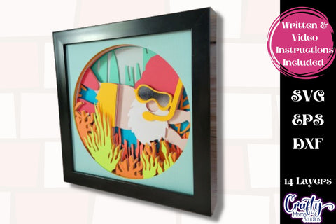 Gnome Svg Shadow Box, 3D Layered Gnome Swimming In Ocean Svg SVG Crafty Mama Studios 