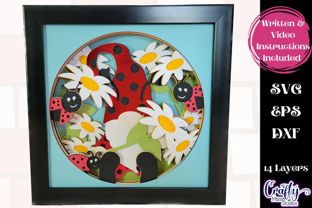 Gnome Svg Shadow Box, 3D Layered Ladybug Gnome Cut File SVG Crafty Mama Studios 