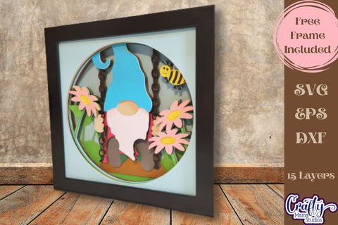 Gnome Svg Shadow Box, 3D Layered Spring Gnome Swing Cut File SVG Crafty Mama Studios 
