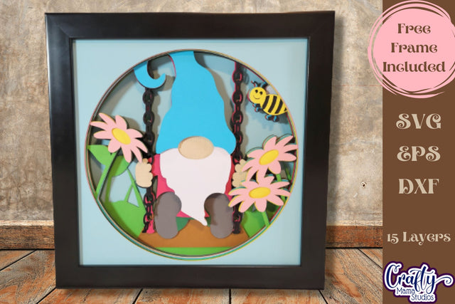 Gnome Svg Shadow Box, 3D Layered Spring Gnome Swing Cut File SVG Crafty Mama Studios 