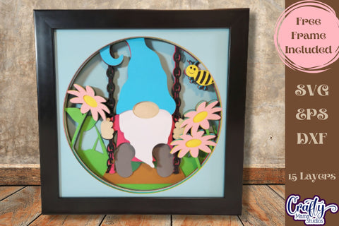 Gnome Svg Shadow Box, 3D Layered Spring Gnome Swing Cut File SVG Crafty Mama Studios 