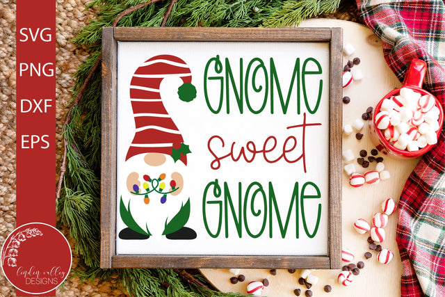 Gnome Sweet Gnome SVG-Christmas Gnome Quote SVG SVG Linden Valley Designs 