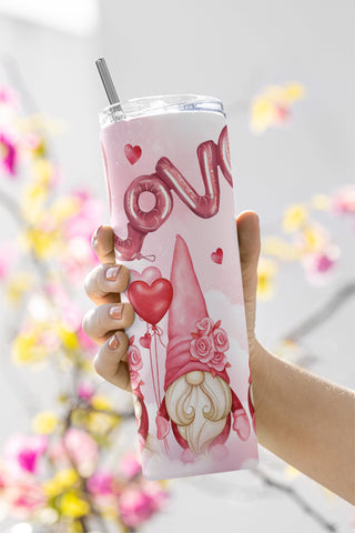 Gnome Valentine Heart 20oz Skinny Tumbler Sublimation Designs Tumbler for Straight/Tapered PNG File Digital Download Sublimation CaldwellArt 