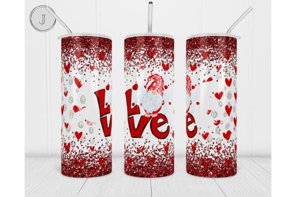 Gnome, Valentine, Love, February, Red, Glitter, Straight, Sublimation, Digital, PNG, Design, Download for 20 oz Skinny Tumbler, Wrap Sublimation BOO-design 