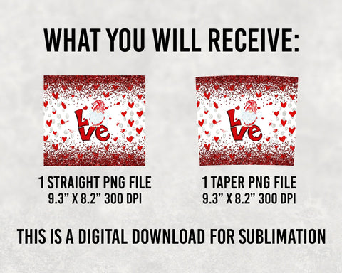 Gnome, Valentine, Love, February, Red, Glitter, Straight, Sublimation, Digital, PNG, Design, Download for 20 oz Skinny Tumbler, Wrap Sublimation BOO-design 