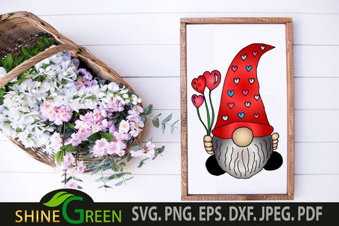 Gnome Valentine Sublimation PNG Sublimation Shine Green Art 