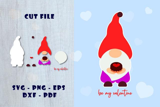 Gnome valentine svg with heart cake, Be my valentine. Cut file SVG Angelina Semenova 