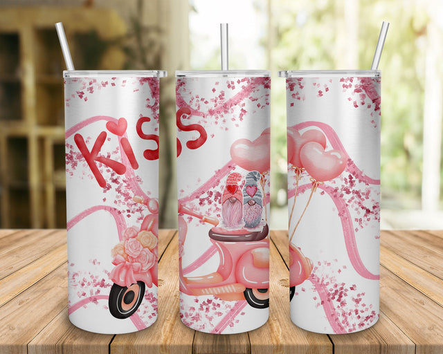 Gnome Valentiner Vespa Kiss Tumbler, Valentine Pink Gnome 20oz Tumbler Sublimation Design Sublimation BOO-design 