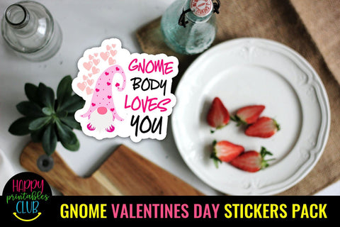 Gnome Valentines Day Stickers Pack- Gnome Valentines Sticker SVG Happy Printables Club 