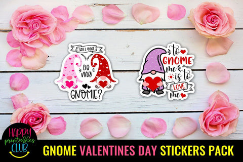 Gnome Valentines Day Stickers Pack- Gnome Valentines Sticker SVG Happy Printables Club 