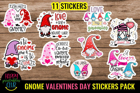 Gnome Valentines Day Stickers Pack- Gnome Valentines Sticker SVG Happy Printables Club 