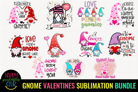 Gnome Valentines Day Sublimation Bundle- Gnome Valentines Bundle Sublimation Happy Printables Club 