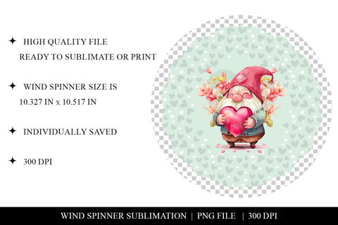 Gnome Valentine's Day Wind Spinner Sublimation PNG Sublimation BijouBay 