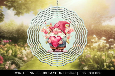 Gnome Valentine's Day Wind Spinner Sublimation PNG Sublimation BijouBay 