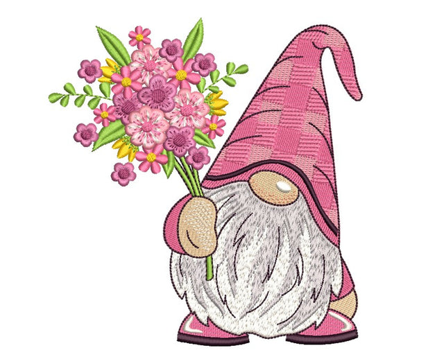 Gnome with a Bouquet Embroidery Design, 3 sizes Embroidery/Applique DESIGNS Nino Nadaraia 