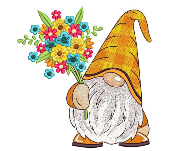 Gnome with a Bouquet Embroidery Design, 3 sizes Embroidery/Applique DESIGNS Nino Nadaraia 