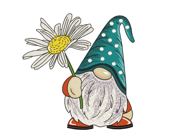 Gnome with a Daisy Embroidery Design, 5 sizes Embroidery/Applique DESIGNS Nino Nadaraia 