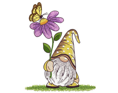 Gnome with a Flower Embroidery Design, 3 sizes Embroidery/Applique DESIGNS Nino Nadaraia 