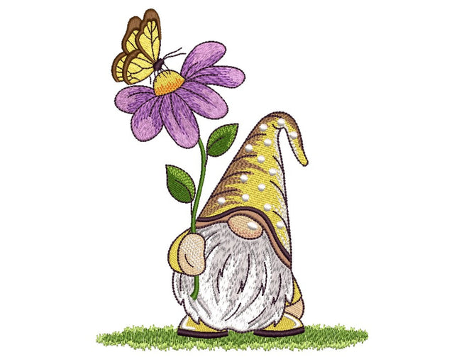 Gnome with a Flower Embroidery Design, 3 sizes Embroidery/Applique DESIGNS Nino Nadaraia 